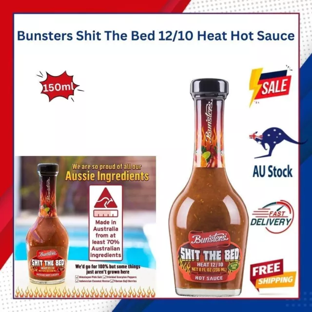 Bunsters Shit The Bed 12/10 Heat Hot Sauce - Chilli Pepper Sauce, 8 fl oz NEW