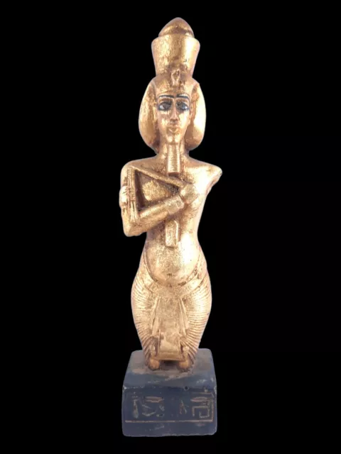 UNIQUE ANCIENT EGYPTIAN STATUE King Akhenaten Replica Painted Sculpture Handmade