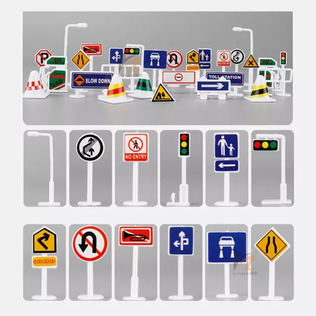 Creative Road Sign Toy Set Set of 28 English Traffic Signs for Kids' Play