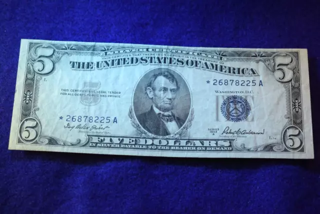 1953-A $5 Silver Certificate Great Star Note!--Fr# 1656*!  #880