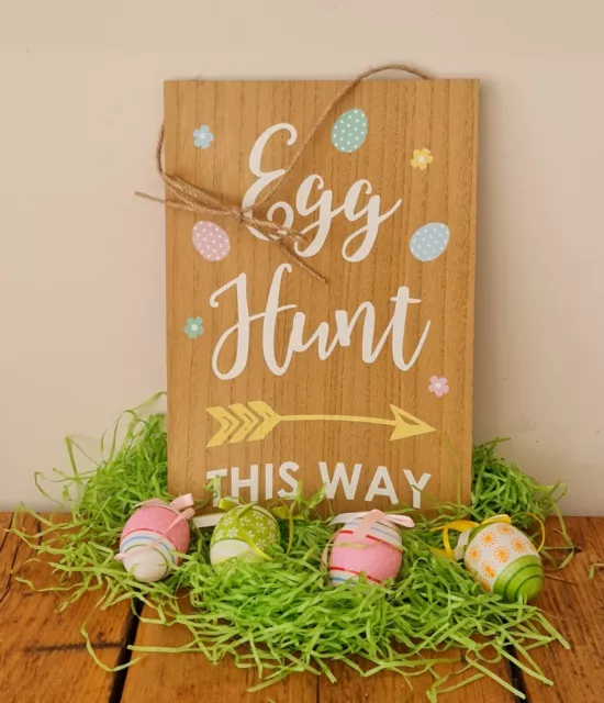 Easter Egg Hunt Home Decor Hanging Sign Wooden Kids Children Garden Bunny