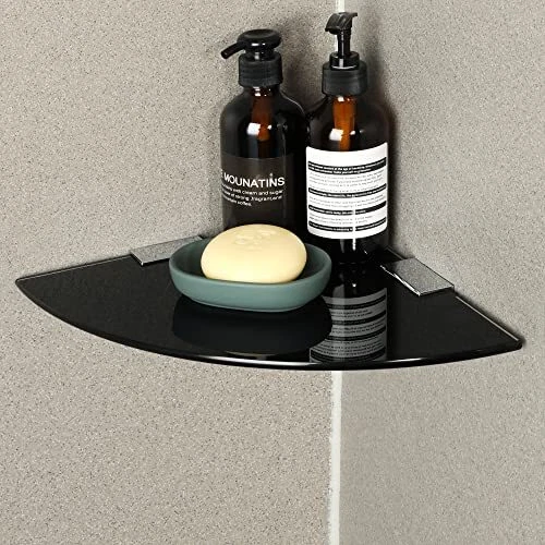 1 Pack Glass Corner Shelf for Wall, Tempered Floating Glass for Bathroom , Black