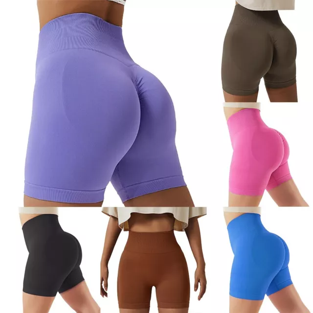 Pantaloncini elasticizzati vita alta donna allenamento yoga fitness palestra sport viola