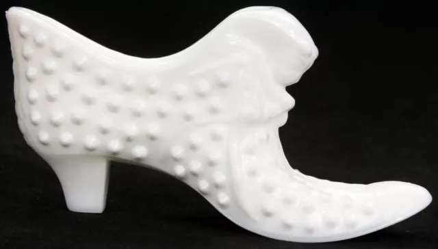 Vintage Fenton Hobnail Cat Head Buckle White Milk Glass Slipper Shoe Puss n Boot