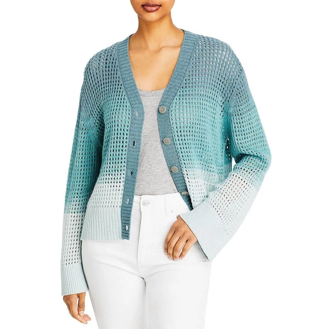 ATM Womens Blue Wool Blend Open Knit Ombre Cardigan Sweater Top S BHFO 2640