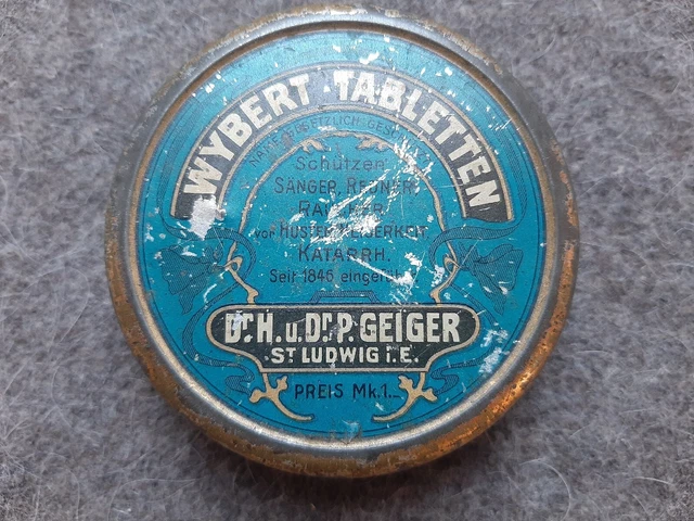 Vecchia scatola di latta WYBERT TABLETS attrezzatura personale Wehrmacht Ges. Protetto