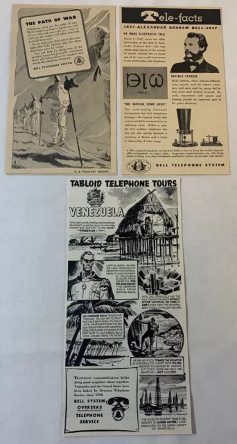 Set Mit Drei Glocke Telefon Ads ~ 1943-1947 ~ US Para-Ski Troops, Venezuela