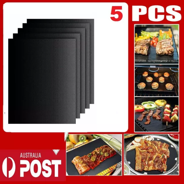 5PCS Non-Stick BBQ Grill Non Stick Mat Cooking Plate Liners Reusable Sheet Pad