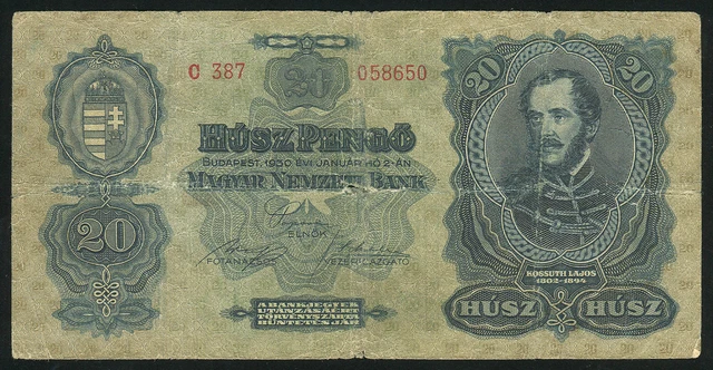 HUNGARY - 20 Pengo 1930 Banknote Note - P 97 P97 (VG)