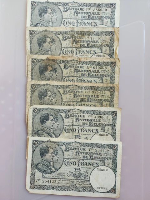 Billets De 5 Franc Banque Nationale De Belgique Cinq Franc Lot De 6