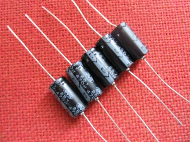 5 PIECES OF NOVER 470uF / 25V TE SERIES AXIAL ELECTROLYTIC CAPACITORS