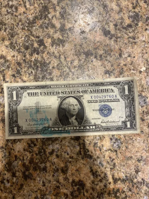 U.S. Money Paper Currency Series 1957 Dollar Bill Silver Certificate Blue Seal