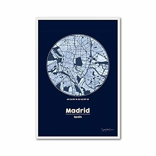 Cuadriman Design Quadro Mapa Barcelona, Legno, Nero/Blu, 62 x 42 cm (p4n)