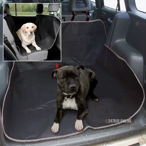 BLACK & GREY 2in1 WATERPROOF CAR REAR BACK SEAT COVER PET PROTECTOR & BOOT LINER