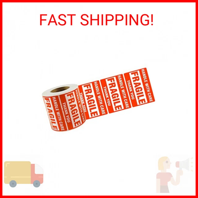 SJPACK 500 Fragile Stickers 1 Roll 2" x 3" Fragile - Handle with Care - Thank Yo