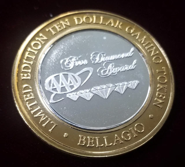 .999 $10 Silver Strike | Gaming Token | Las Vegas | Bellagio | 5 Diamond Award