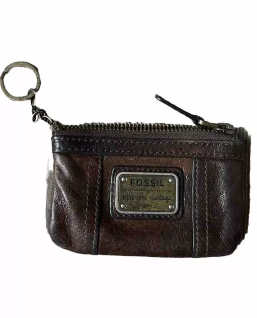 Fossil Leather Coin Purse Wallet Brown Long Live Vintage Key Ring Wallet Holder