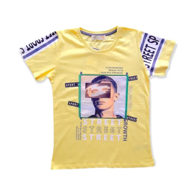 Boys 5 Pack T-Shirt (8y-12y) Wholesale Joblot Bulk Printed Yellow Cotton Top UK