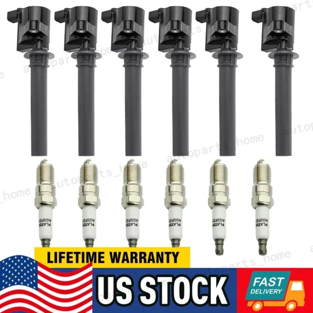 Pack 6 Ignition Coil Platinum Spark Plug for 2003-2008 Ford Escape 3.0L V6 FD502