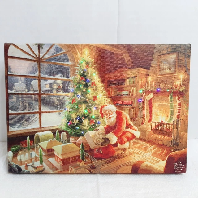 THOMAS KINKADE FIBER Optic Christmas Canvas Santa Tree Fireplace 7 x 5
