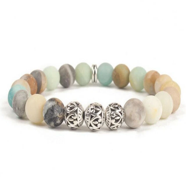 8mm Amazonite Stone Beads Bracelet 7.5 inches Reiki Wrist Men Healing Lucky Mala