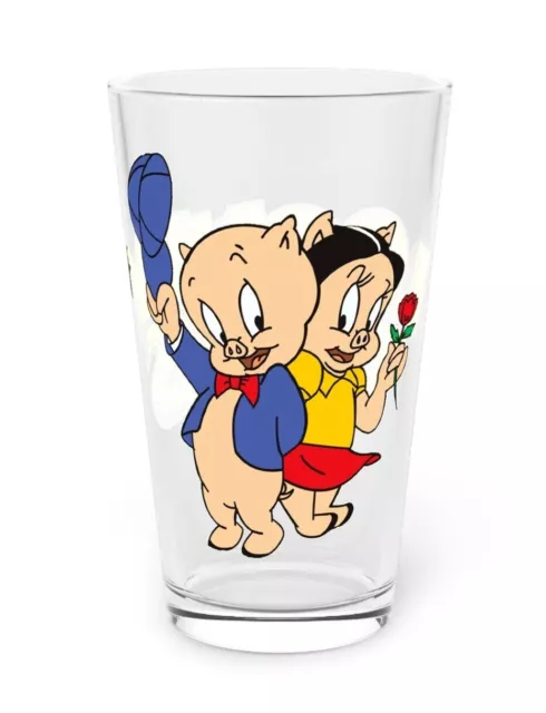 Porky Pig & Petunia Pint Glass, 16oz - Looney Tunes Cartoon Art - WB Animation