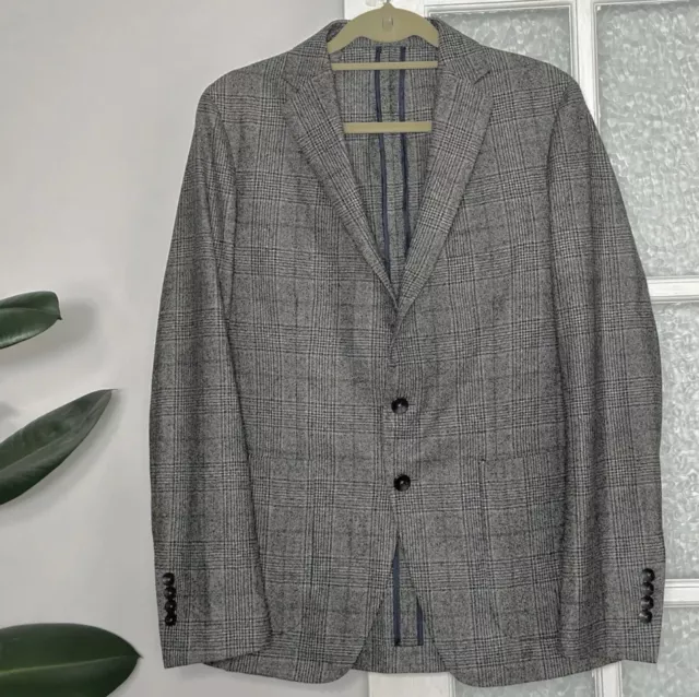 Jigsaw Virgin Wool Cashmere Checked Grey Jacket, Mens Size 38R RRP £350