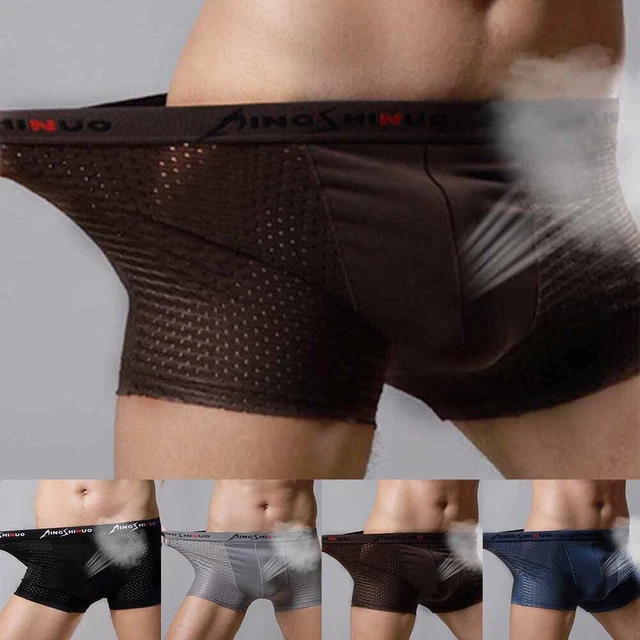 Mens Underwear Boxer Briefs Ice-Silk Shorts Panties Breathable Pouch Underpants