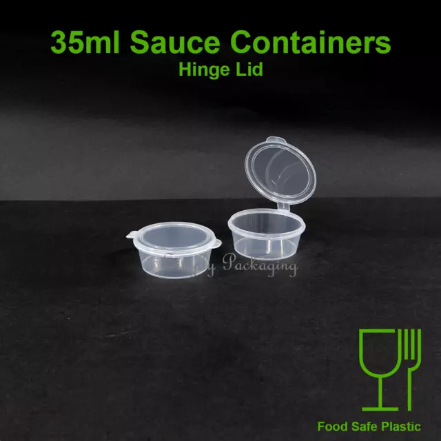 35ml Disposable Plastic Sauce Containers Hinged Lid Pot BPA Free Reusable