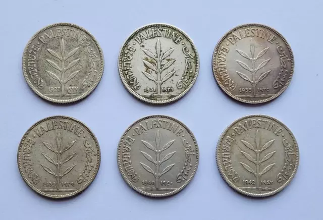 Palestine British Mandate 100 Mils Coin Lot 1927 1931 1935 1939 1940 1942 Silver
