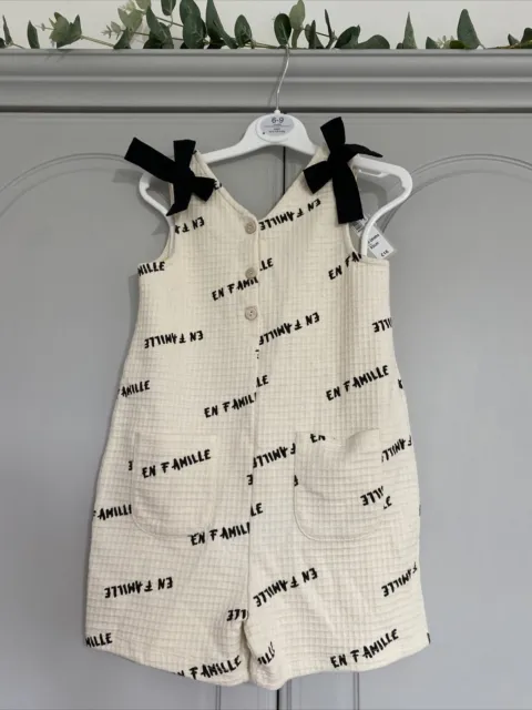 H&M Baby Girls waffle Cotton ecru/black short Dungaree Age 18-24 months BNWT £16