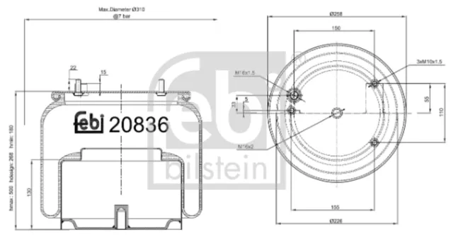 FEBI BILSTEIN Federbalg Luftfederung 20836 für DAF CF 85 LF 55 95 XF 45 105 75