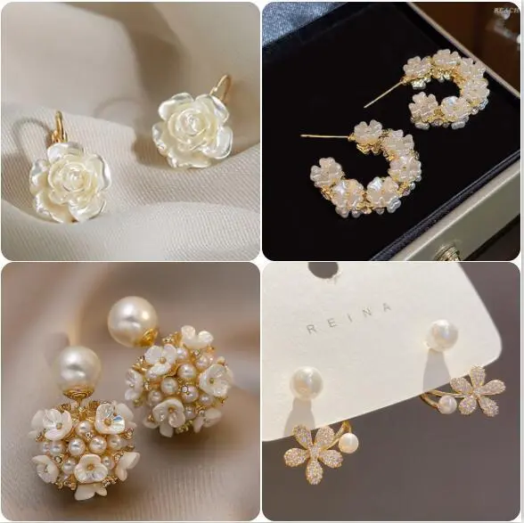 Fashion Flower Pearl Earrings Hoop Dangle Women Wedding Party Jewelry Gifts