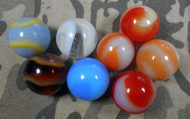 Beautiful set Akro agate corkscrew marbles blue on blue baby blue yellow