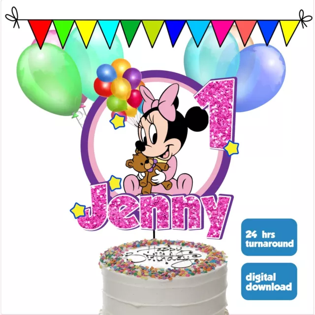 Digital #02 Baby Minnie Mouse Cake Topper Personalized Name Age Happy Birthday