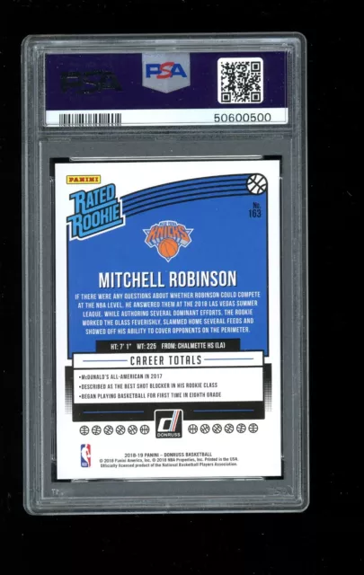 2018 PANINI DONRUSS #163 Mitchell Robinson Knicks Rated Rookie RC PSA ...