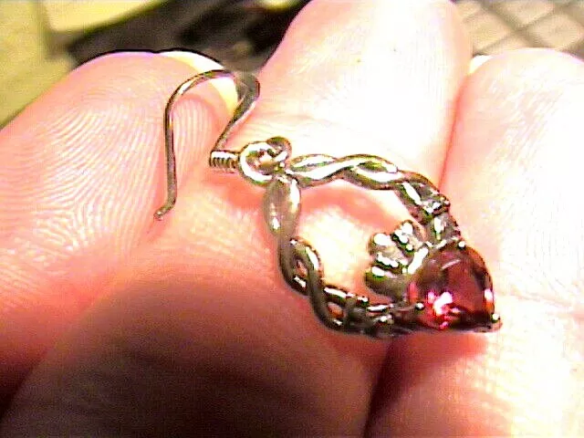 925 Sterling Silver  GARNET EARRINGS SIMPLE SMALL  IRISH CELTIC Claddagh CHILD 2