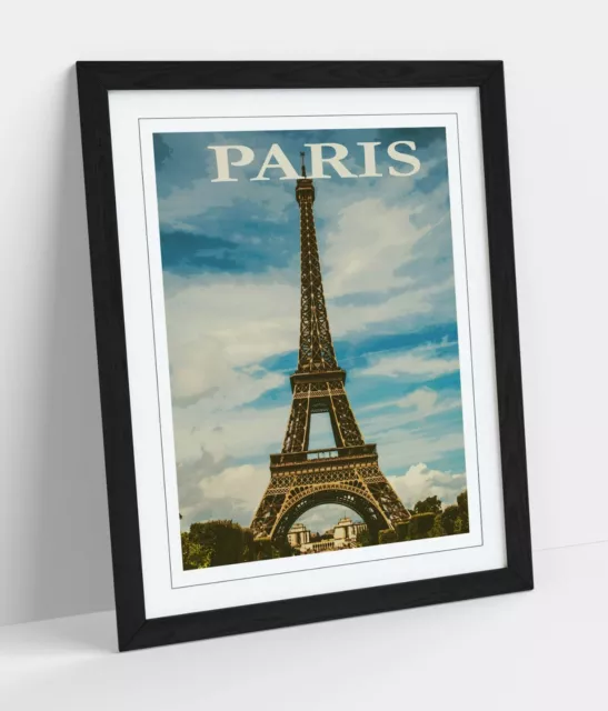 Vintage Retro Paris Eiffel Tower Travel Poster -Framed Wall Art Picture Print