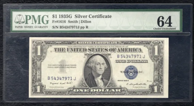 Fr. 1616 1935-G $1 One Dollar Silver Certificate Note Pmg Choice Uncirculated-64
