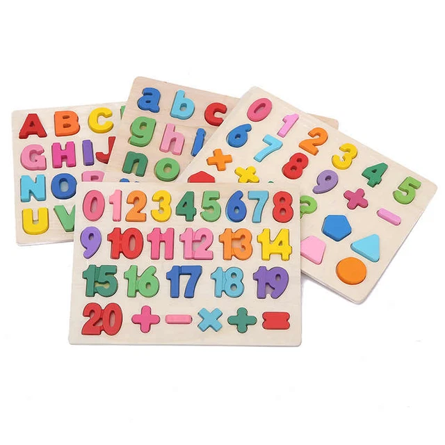 WOODEN ALPHABET LETTERS Numbers Learning Educational Jigsaw Puzzle Kids