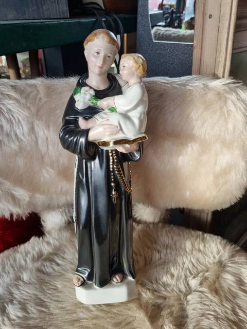 Ancienne Statue En Porcelaine 31 Cm De Hauteur Saint Antoine enfant religieux