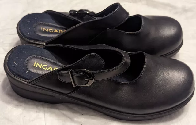 Ingaro Black Clogs No Back Buckled Women's Faux Leather Slip Resistant Shoes 9