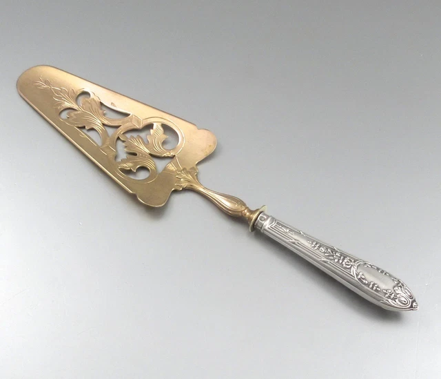 Antique French Sterling Silver Clad Pie Server, Neoclassic, Ribbons and Roses