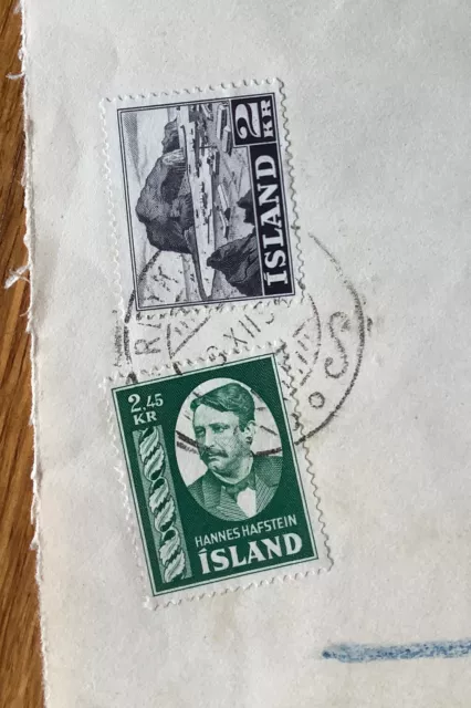 Cubierta de correo aéreo registrado en Islandia de Reykjavik a Londres Inglaterra década de 1950 3