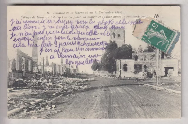 Cpa  Maurupt 51 - Guerre 1914 Bataille De La Marne Mairie Apres Bombardement~B64