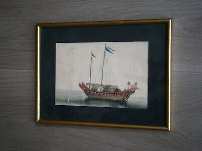 Painting Marine Chinese " Junk " Boat Art Asia 19° S Gouache Drawing No ° 2 3