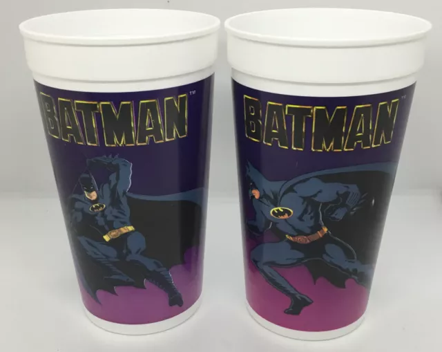 Lot Of 2 Vintage Plastic Taco Bell Batman Tumbler Collector Promo Cup 1989 Pepsi