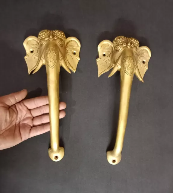 Handmade Decorative Door Handle Pair Ganesha Face Elephant Design Brass VR491 3