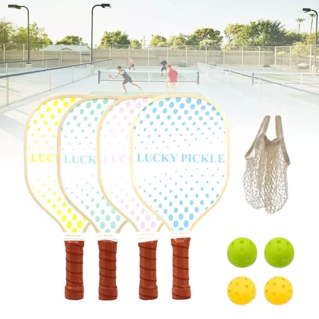 4x Wooden Pickleball Paddles Pickleball Rackets and Balls for Practical Training