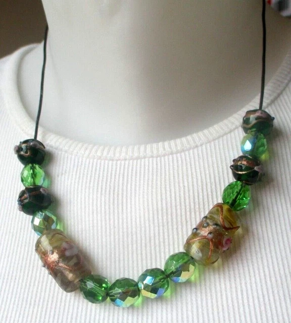 Collier Vintage Perles Tubes Pâte De Verre - Fermoir à Vis Argenté - État Impeccable